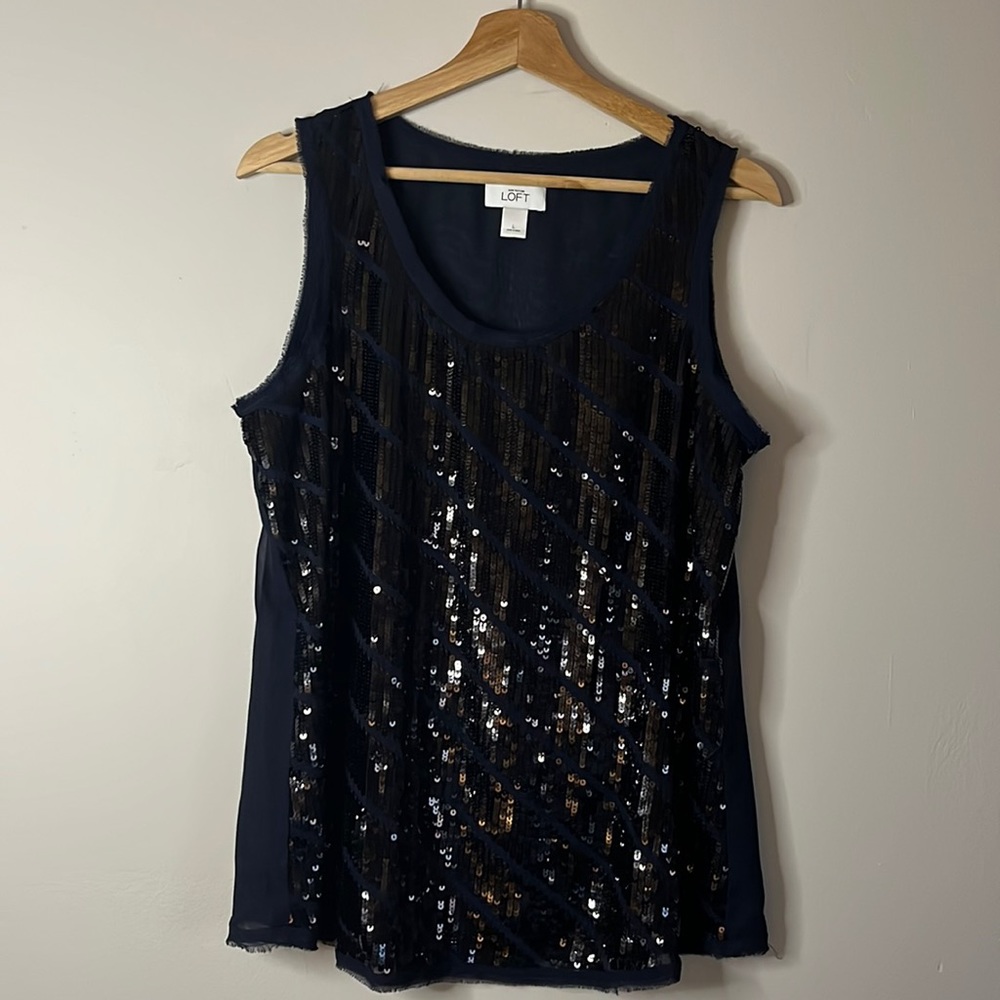 Ann Taylor LOFT Black & Navy Sequin Top